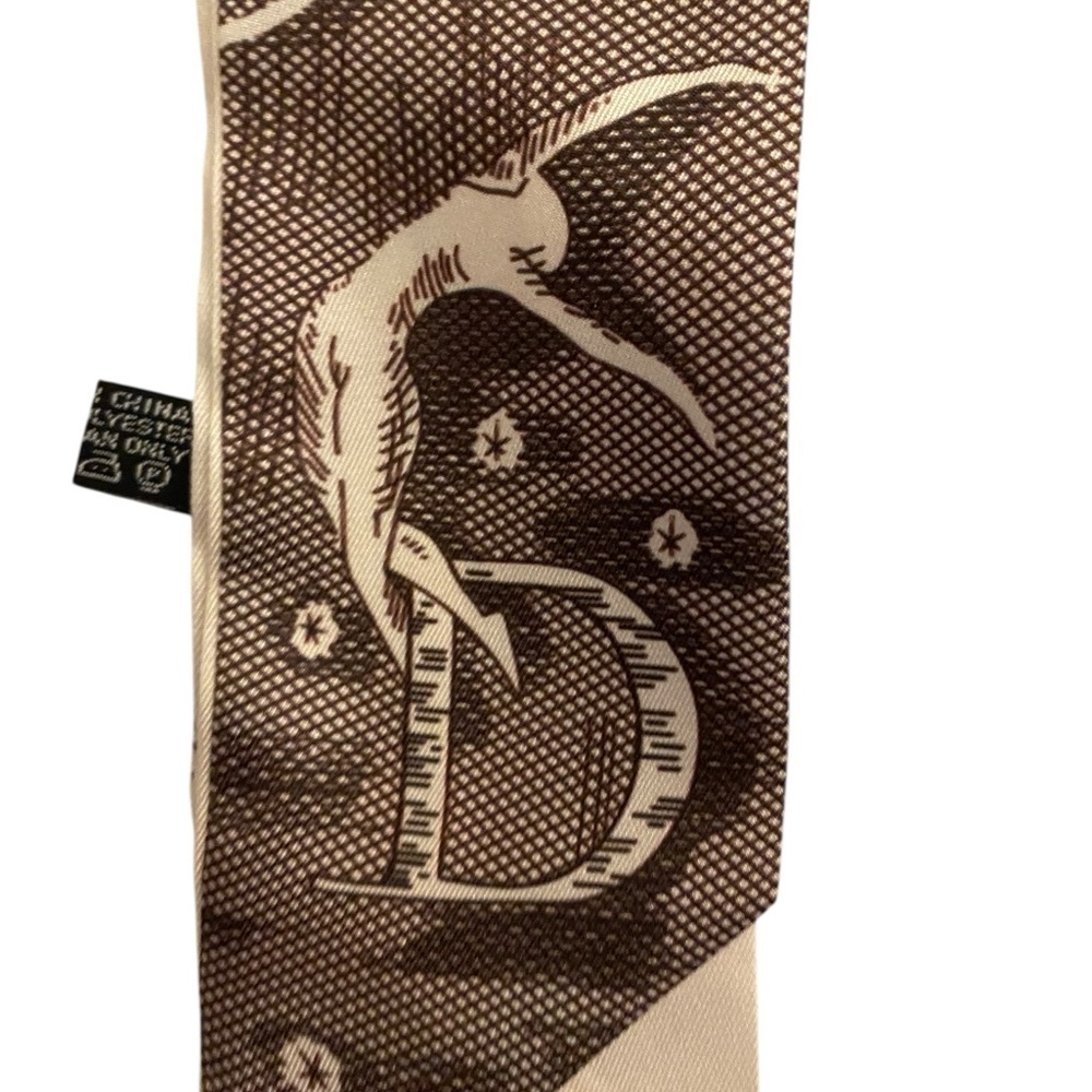 D Logo Brown Cream Satin Ethereal Print Mitzah Scarf Purse handle Tie Hair neck - Picture 4 of 7